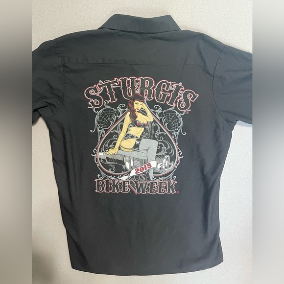 2015 STURGIS Bike Week Red Cap Motorcycle Short Sleeve Black Shirt Size Large - Picture 4 of 7